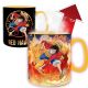 set de regalo, abystyle, one piece, sabo, luffy, taza heat mug luffy, posavaso one piece, taza one piece