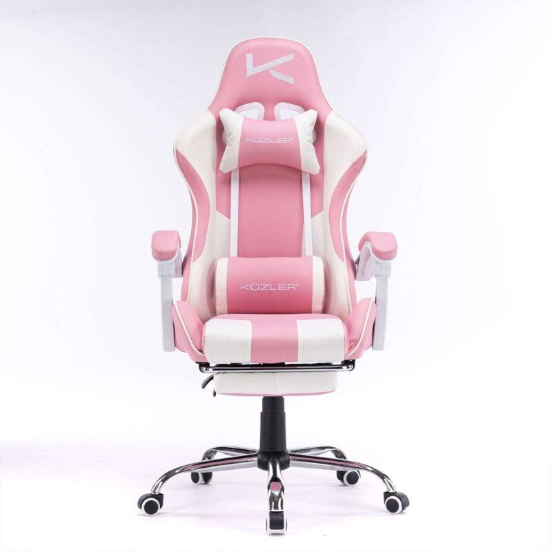 Silla Gamer Kuzler Rosado Masajeador Lumbar Reposapiés y Base Metálica RIK-101R