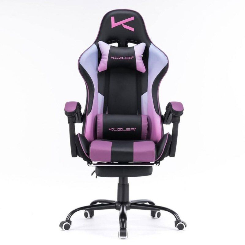 Silla Gamer Kuzler Morado Masajeador Lumbar Reposapiés y Base Metálica RIK-101M