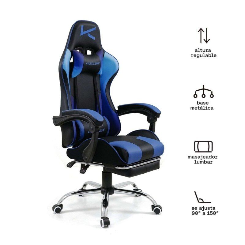 Silla Gamer Kuzler Azul Masajeador Lumbar Reposapiés y Base Metálica RIK-101A