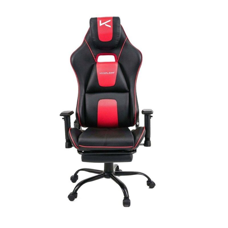 Silla Gamer Kuzler Rojo Masajeador Lumbar Reposapiés y Base Metálica DRAKTAR2-RN