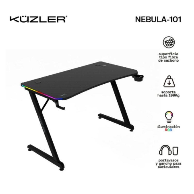 Escritorio Gamer Kuzler Eléctrico LED RGB con Portavasos NEBULA-101