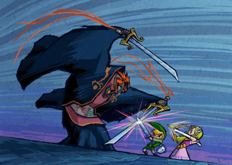 Zelda y Link luchando con Ganondorf en The Wind Waker